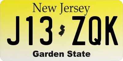 NJ license plate J13ZQK