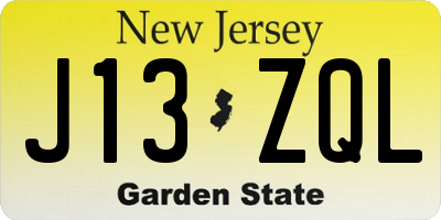 NJ license plate J13ZQL