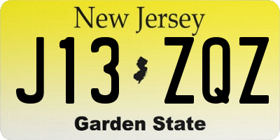 NJ license plate J13ZQZ