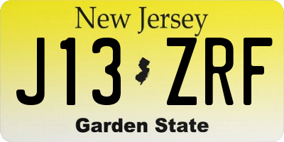 NJ license plate J13ZRF
