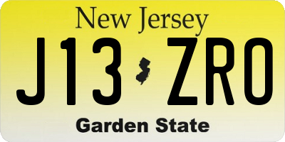 NJ license plate J13ZRO