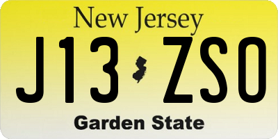 NJ license plate J13ZSO