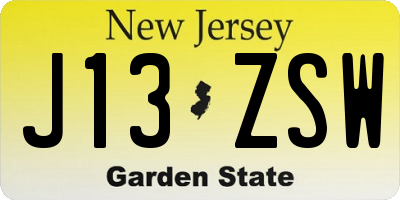 NJ license plate J13ZSW