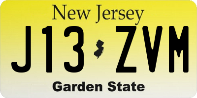NJ license plate J13ZVM