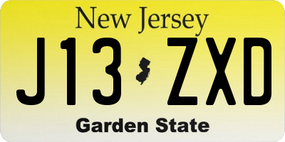 NJ license plate J13ZXD