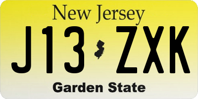 NJ license plate J13ZXK
