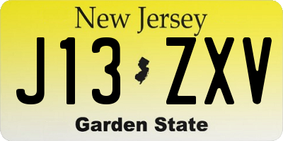 NJ license plate J13ZXV