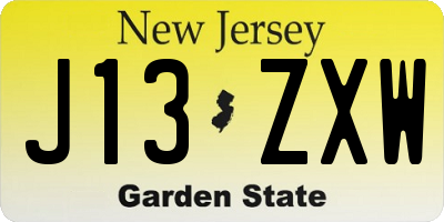 NJ license plate J13ZXW