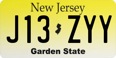 NJ license plate J13ZYY