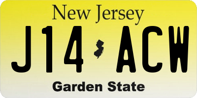 NJ license plate J14ACW