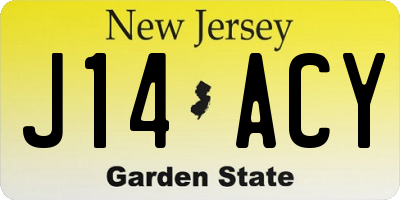 NJ license plate J14ACY