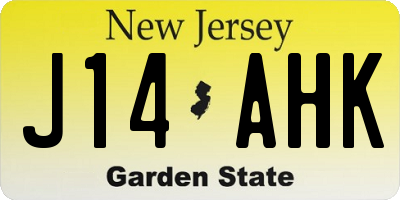 NJ license plate J14AHK