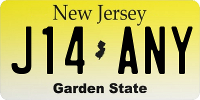 NJ license plate J14ANY