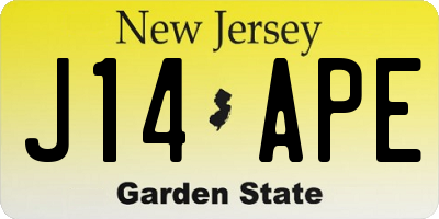 NJ license plate J14APE