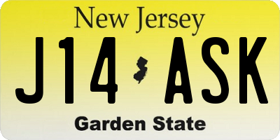 NJ license plate J14ASK