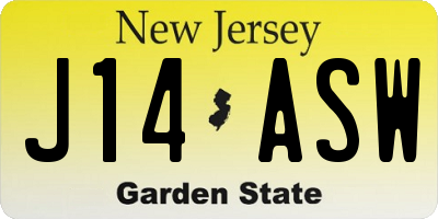 NJ license plate J14ASW