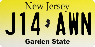 NJ license plate J14AWN