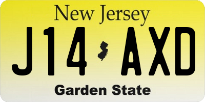 NJ license plate J14AXD