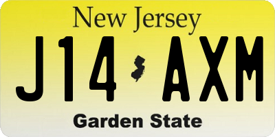 NJ license plate J14AXM