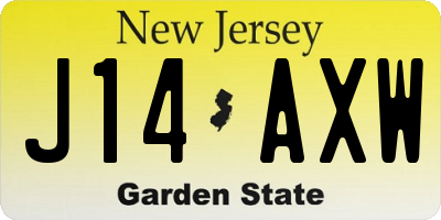 NJ license plate J14AXW