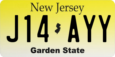 NJ license plate J14AYY