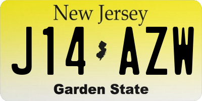 NJ license plate J14AZW