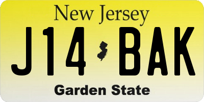 NJ license plate J14BAK