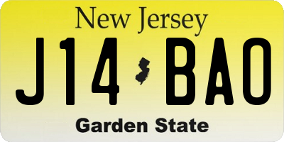 NJ license plate J14BAO