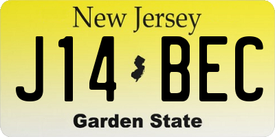NJ license plate J14BEC