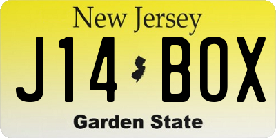 NJ license plate J14BOX