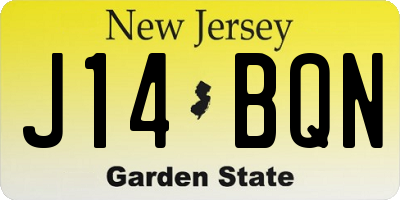 NJ license plate J14BQN