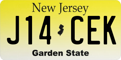 NJ license plate J14CEK