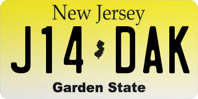 NJ license plate J14DAK