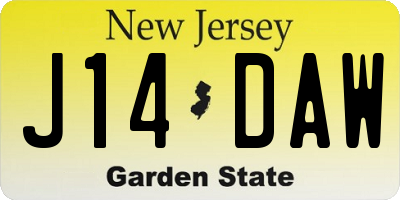 NJ license plate J14DAW