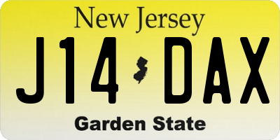 NJ license plate J14DAX