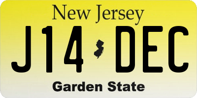 NJ license plate J14DEC