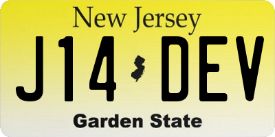 NJ license plate J14DEV