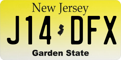 NJ license plate J14DFX
