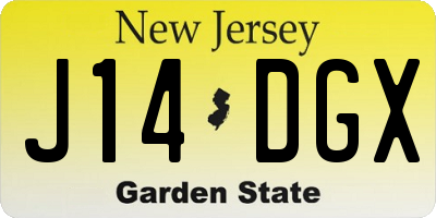 NJ license plate J14DGX