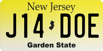 NJ license plate J14DOE