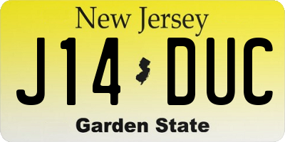 NJ license plate J14DUC