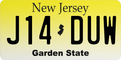NJ license plate J14DUW