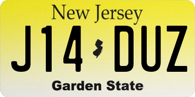 NJ license plate J14DUZ