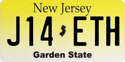 NJ license plate J14ETH