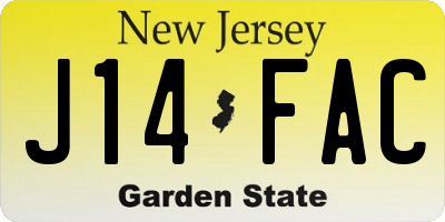 NJ license plate J14FAC