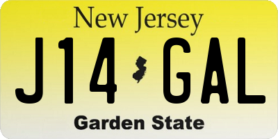 NJ license plate J14GAL