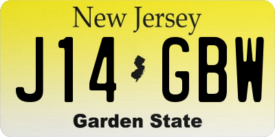 NJ license plate J14GBW