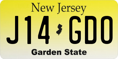 NJ license plate J14GDO