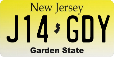 NJ license plate J14GDY