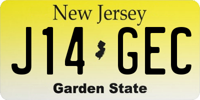 NJ license plate J14GEC